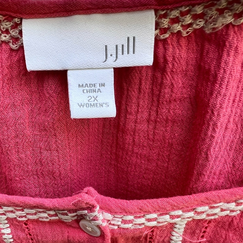 J. Jill Cotton Boho Embroidered Button Up Blouse Pink Size 2X - Picture 4 of 4